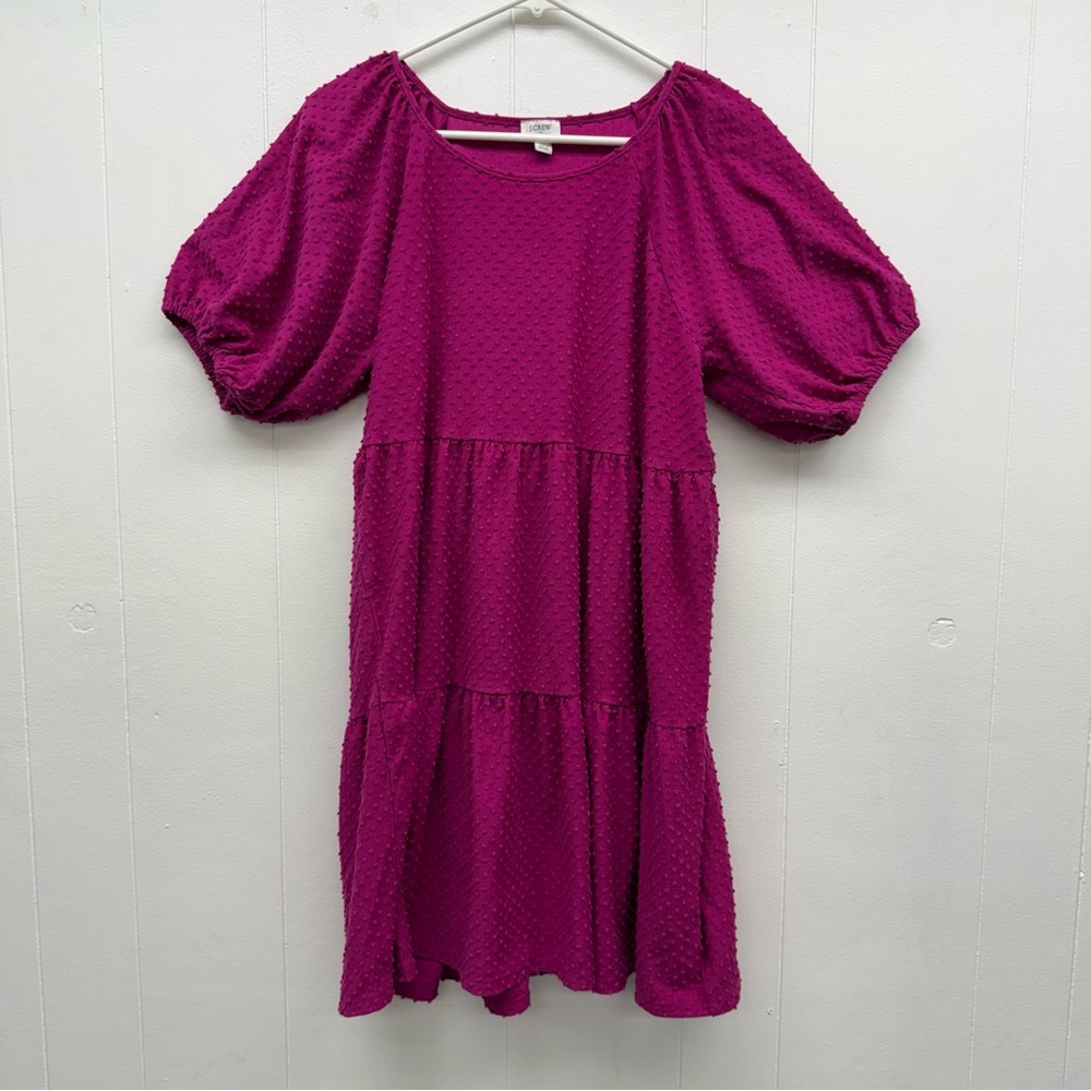 J.Crew Magenta Swiss Dot Tiered Puff Sleeve Dress